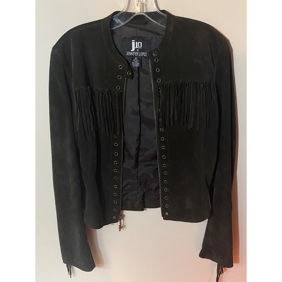 Jennifer Lopez dark brown leather fringe jacket - Picture 3 of 6